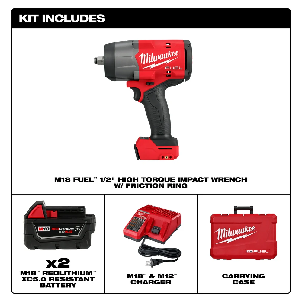 Milwaukee 2967-22 M18 FUEL 18V 1/2 High Torque Impact Wrench Friction Ring Kit