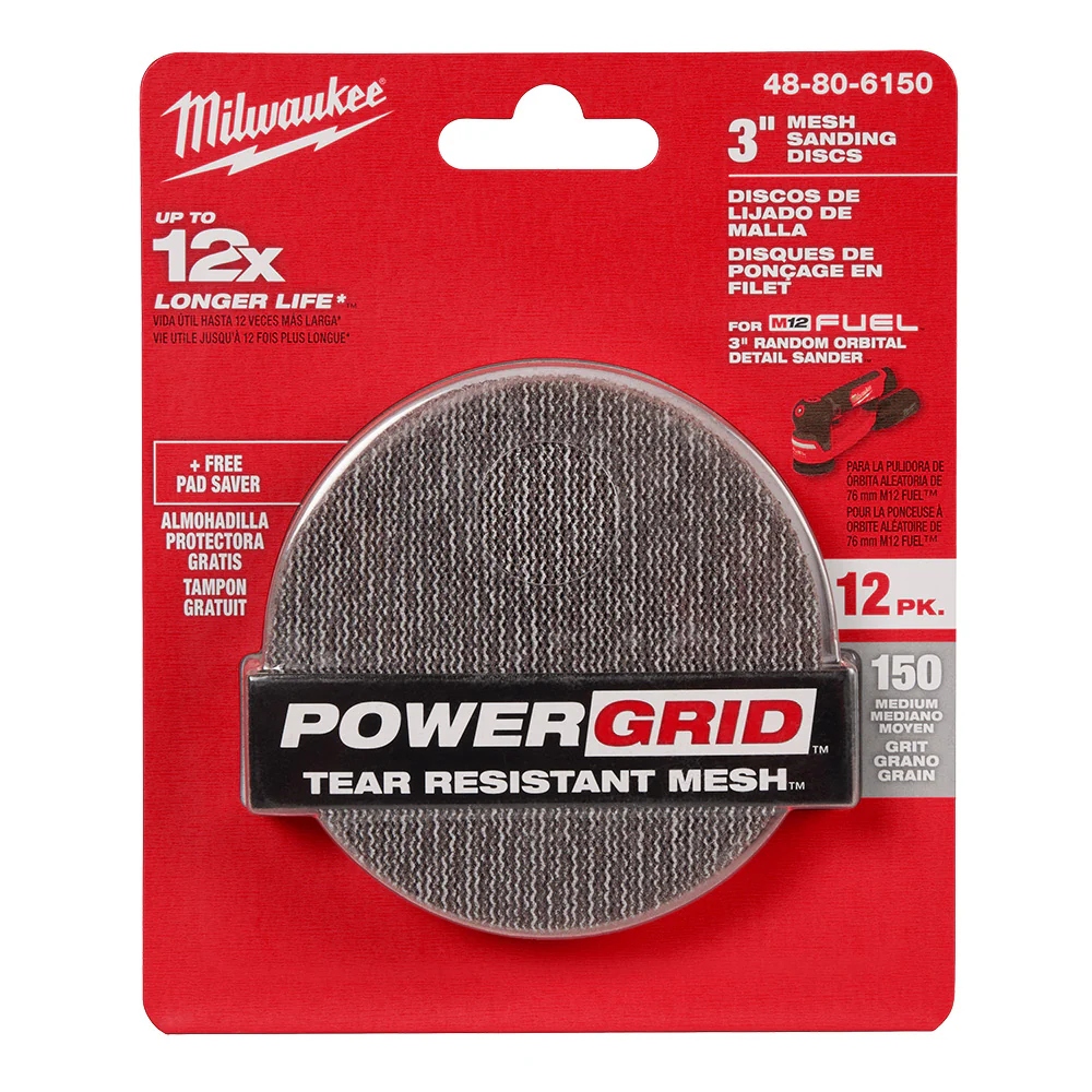 Milwaukee 48-80-6150 3 150 Grit Mesh Sanding Discs with POWERGRID � 12 pk