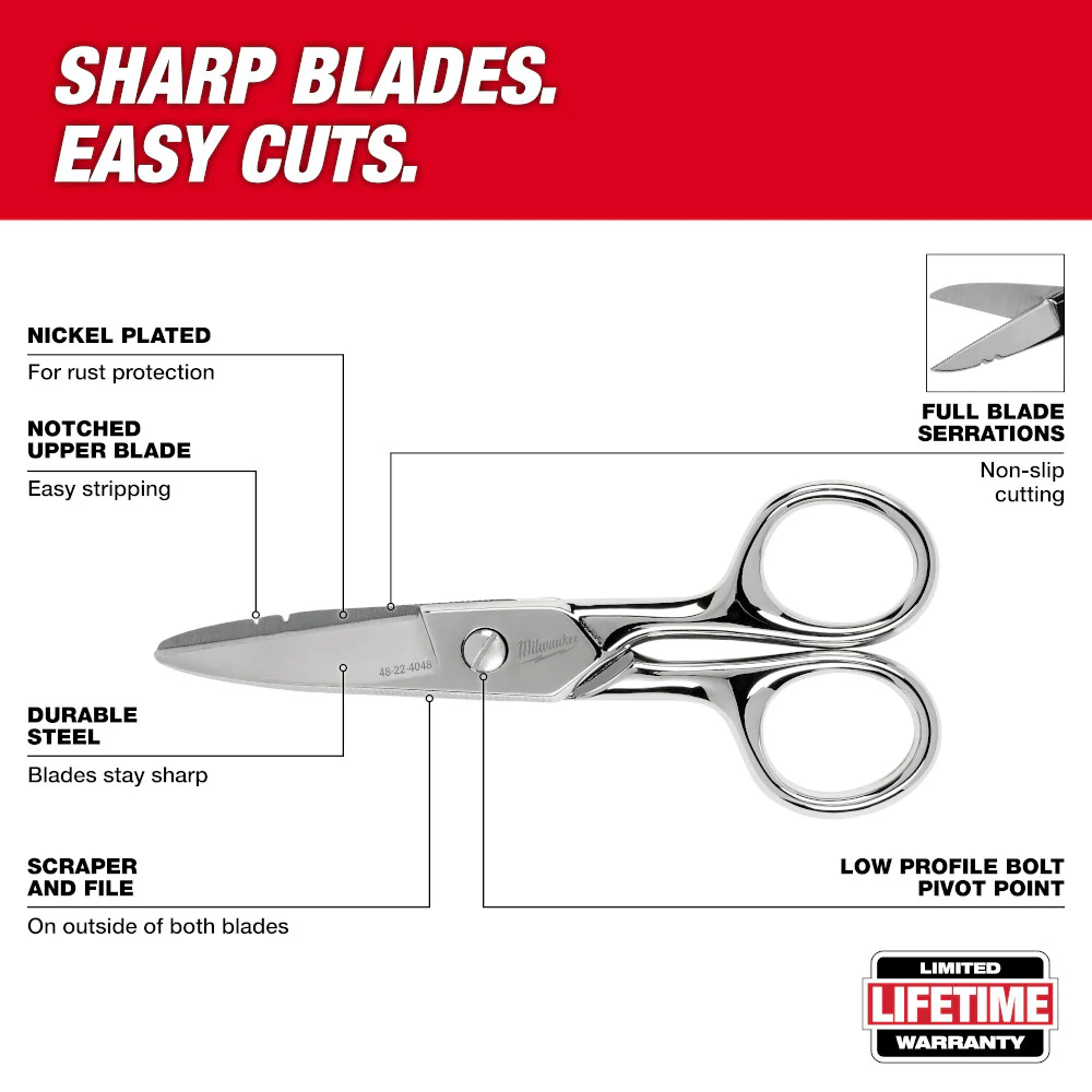 Milwaukee 48-22-4048 Durable Sharp Steel Electrician Scissors