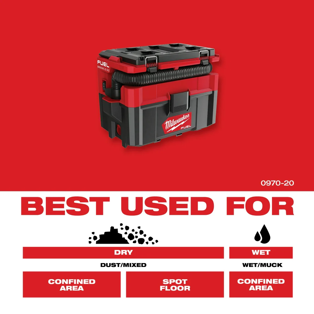 Milwaukee 0970-80 M18 PACKOUT 18V 2.5 Gallon Wet/Dry Vacuum - Bare Tool - Recon