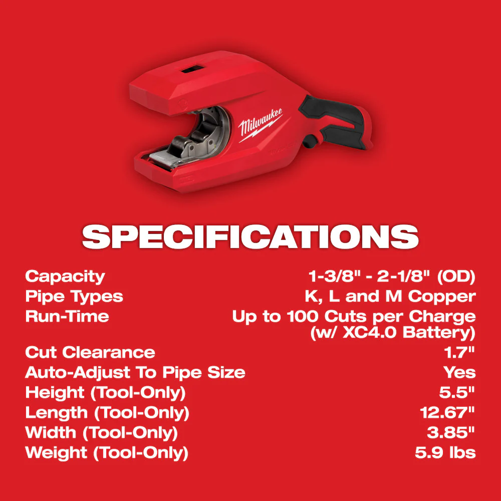 Milwaukee 2479-20 M12 Brushless 1-1/4-2 Copper Tubing Cutter