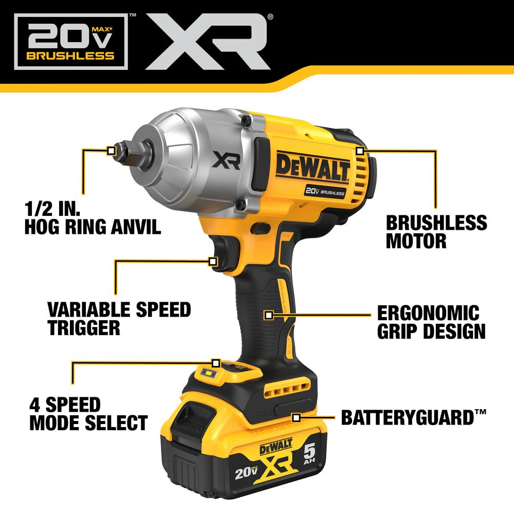 DeWALT DCF900P1 20V MAX XR 1/2 High Torque Impact Wrench w/ Hog Ring Anvil