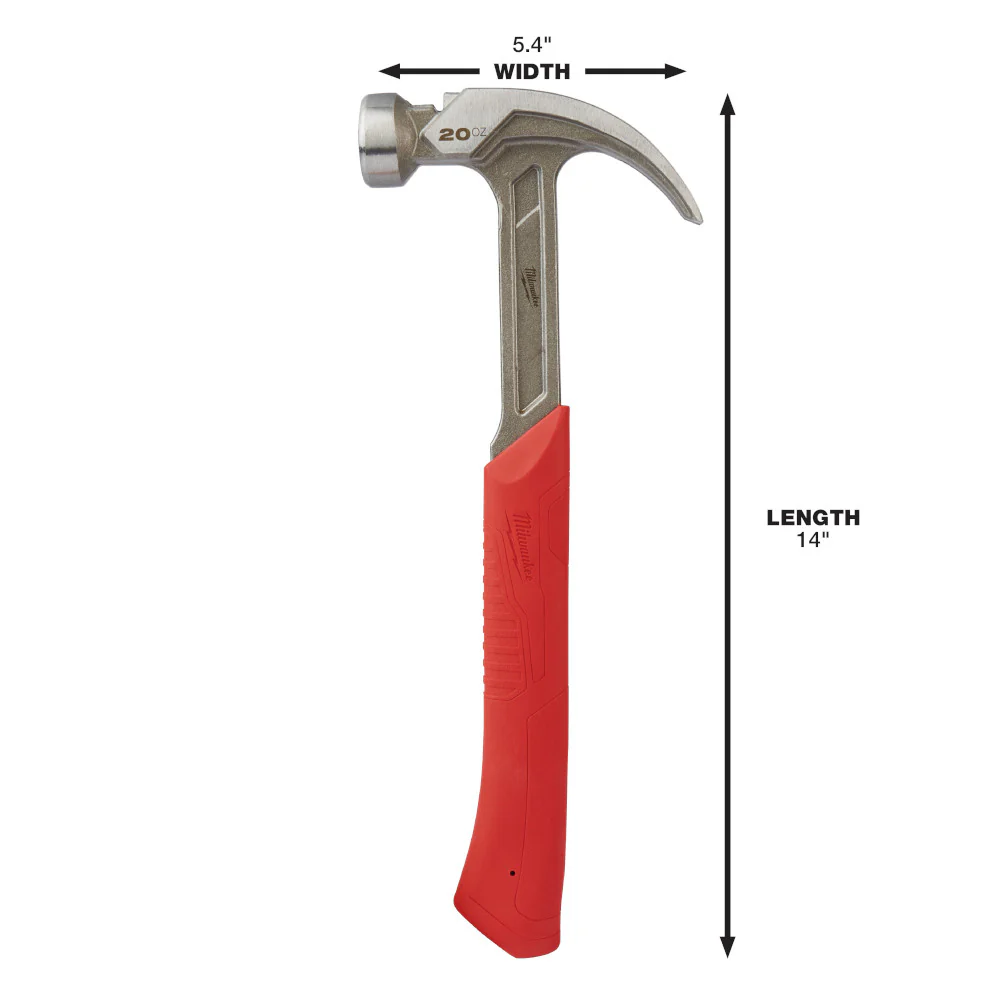 Milwaukee 48-22-9080 20oz Curved Claw Smooth Face Hammer w/ ShockShield Grip
