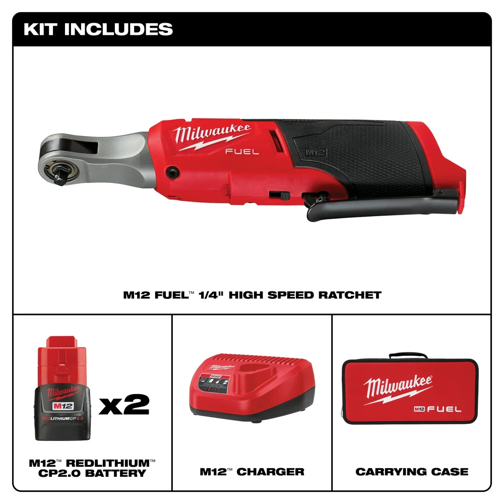 Milwaukee 2566-22 M12 FUEL 12V 1/4 Brushless Li-Ion High Speed Ratchet Kit