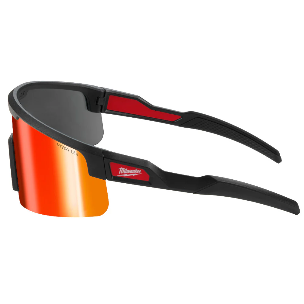 Milwaukee 48-73-2506 Wrap Around Safety Glasses Red Mirrored Anti-Scratch Lens