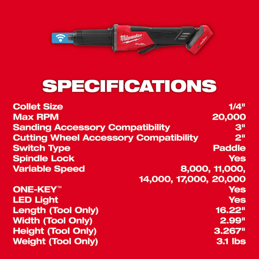 Milwaukee 2984-20 M18 FUEL 18V Braking Die Grinder w/ Paddle Switch - Bare Tool