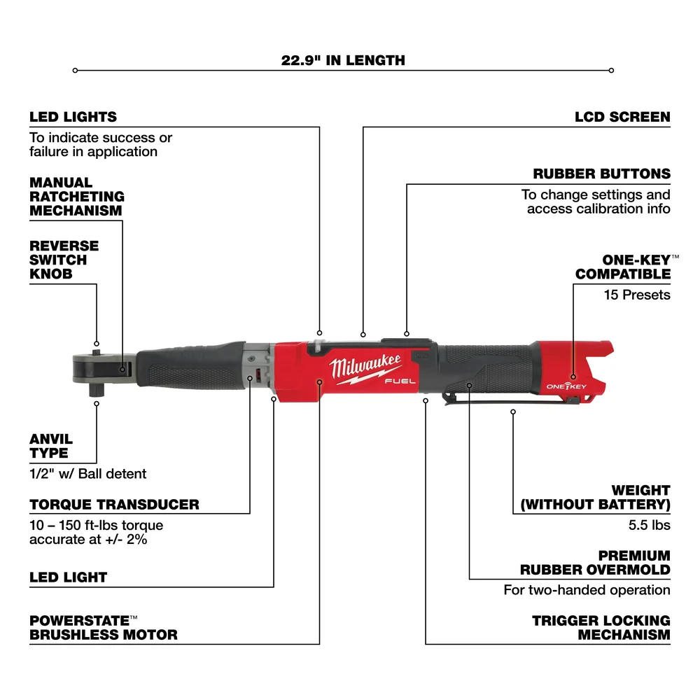Milwaukee 2466-80 M12 FUEL 12V 1/2 Digital Torque Wrench - Bare Tool - Recon