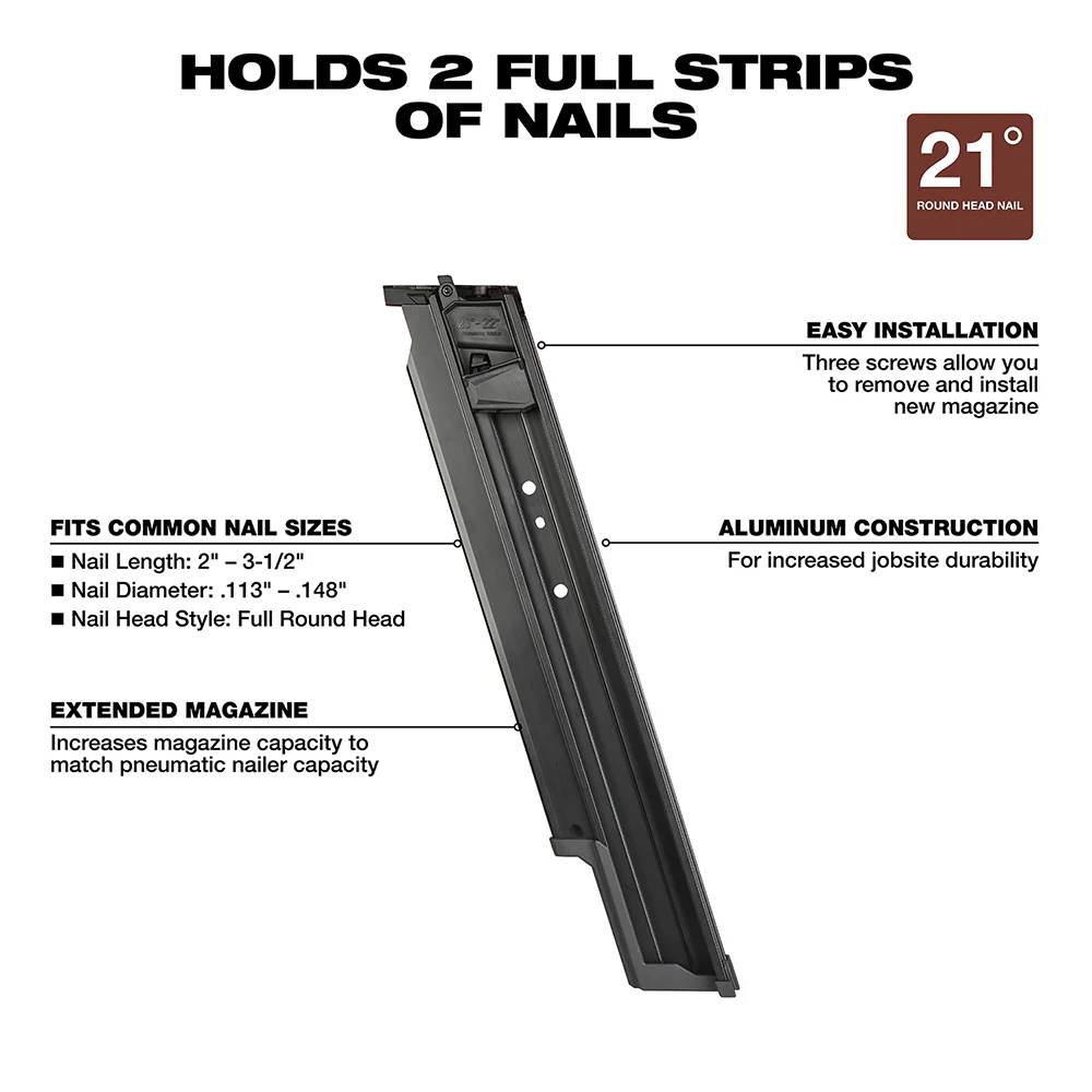 Milwaukee 48-08-2744 M18 FUEL 21 Degree Framing Nailer Extended Magazine