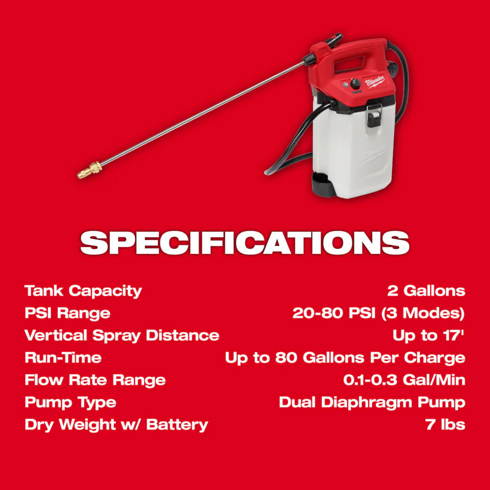 Milwaukee 2528-21G2S M12 12V 2 Gallon Handheld Sprayer Kit w/ Strap
