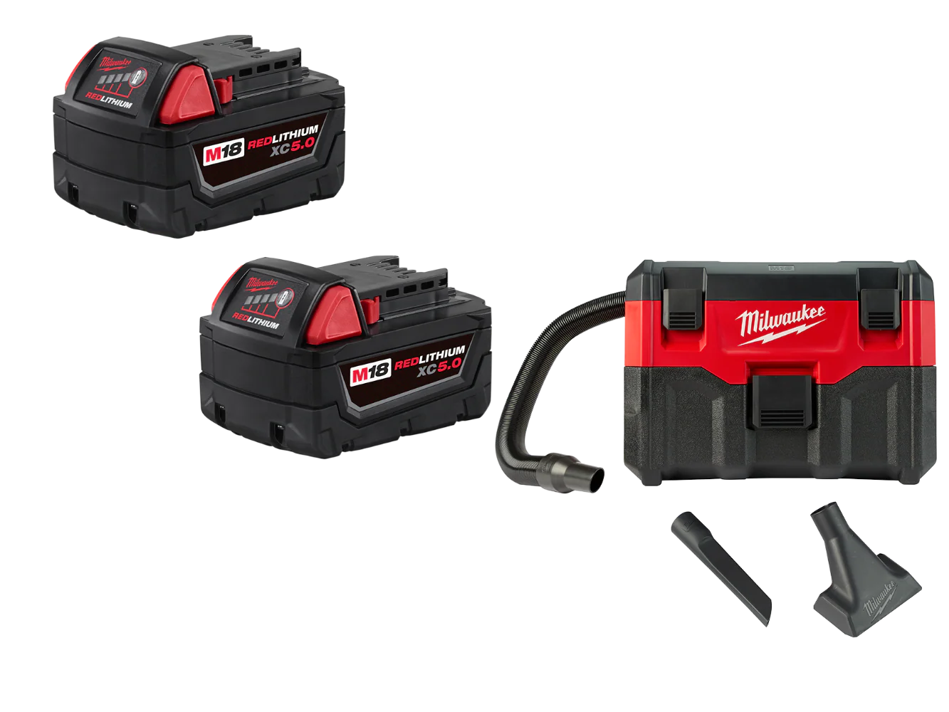 Milwaukee 0880-20BT5 M18 Vacuum w/ XC5.0 Extended Capacity Battery - 2 PK