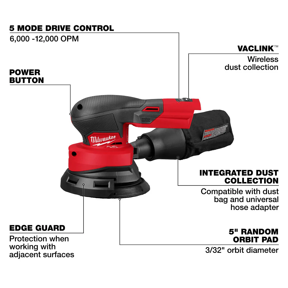Milwaukee 2837-20 M18� FUEL 18V 5 Random Orbital Sander - Bare Tool