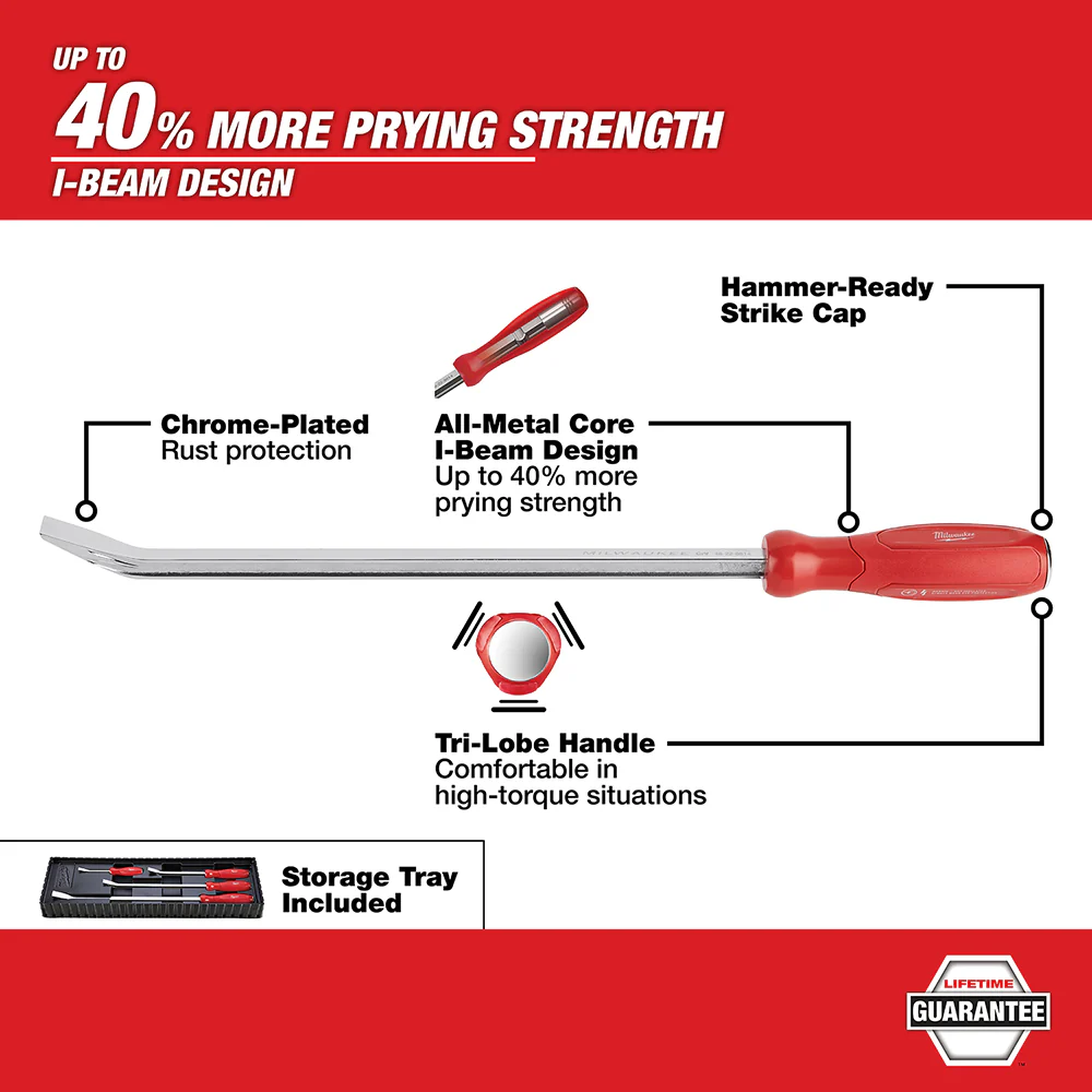 Milwaukee 48-22-9214 4-Piece I-Beam All-Metal Core Hammer Ready Pry Bar Set