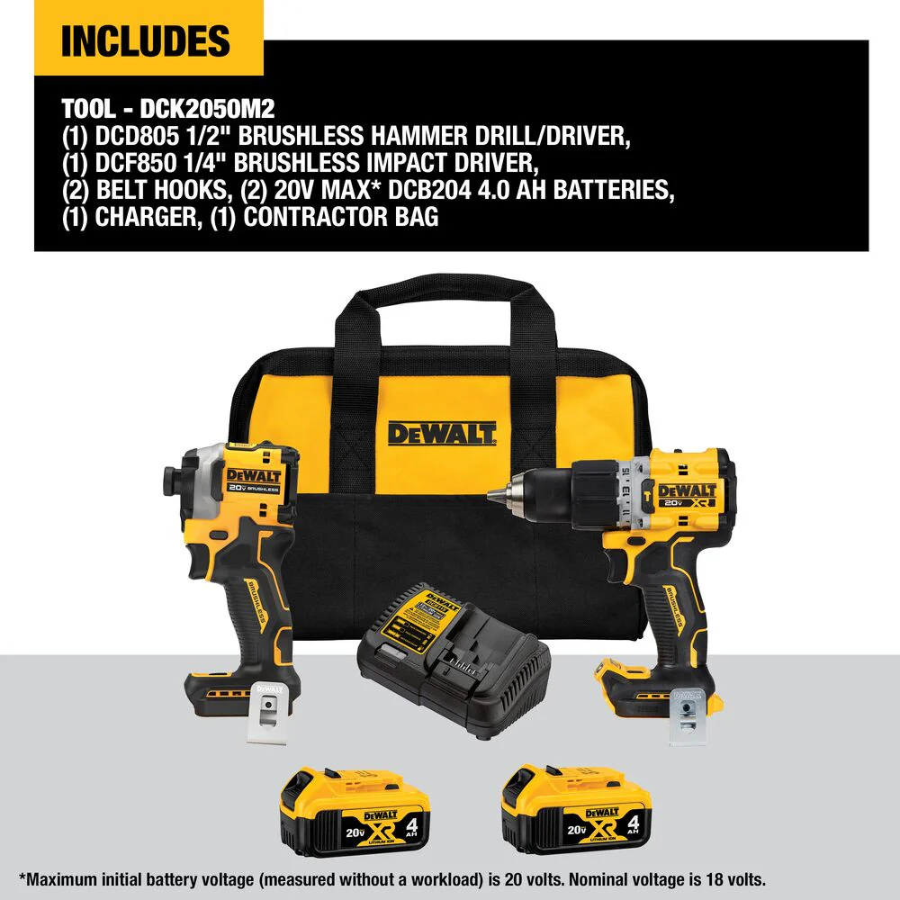 DeWALT DCK2050M2 20V MAX XR Cordless Hammer Drill / Impact Driver Combo Kit