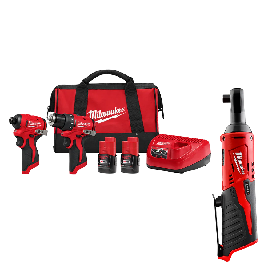 Milwaukee 3494-22RT M12 12V 2-Tool Cordless Combo Kit w/ Ratchet