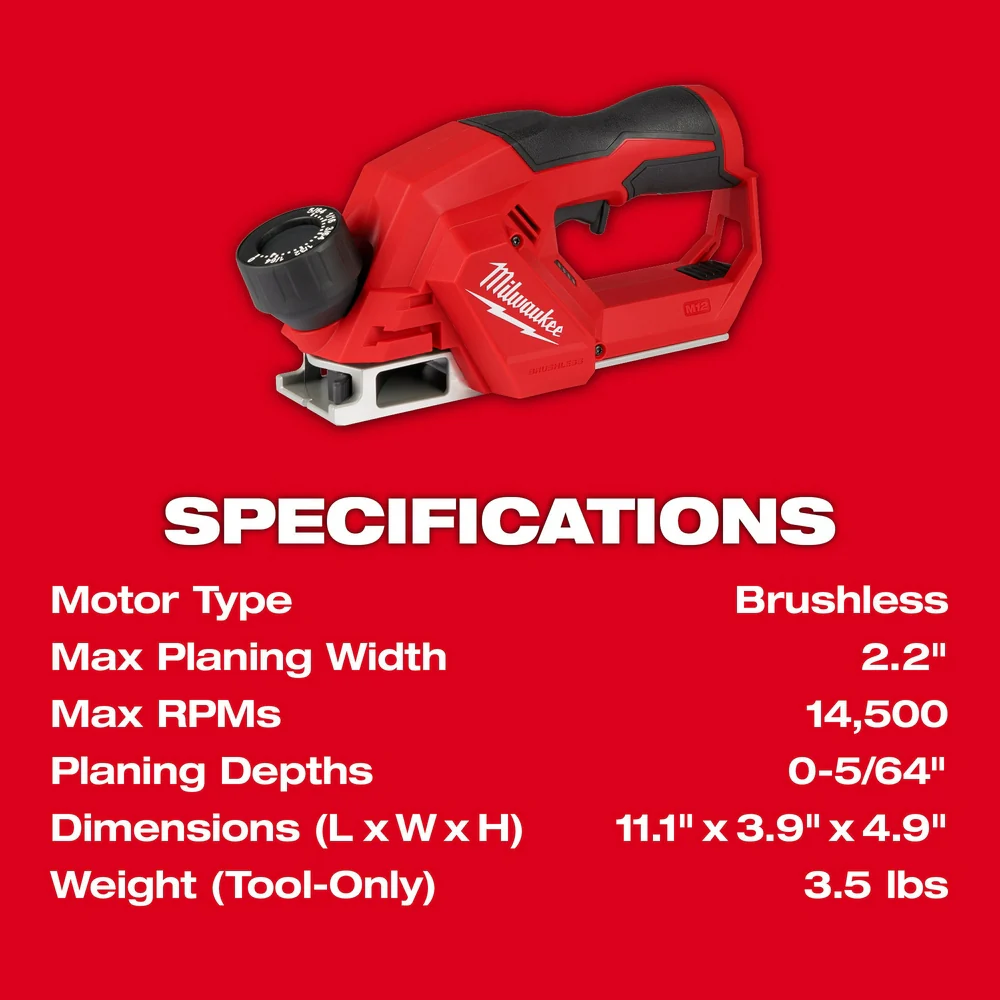 Milwaukee 2524-20X4 M12 12V Brushless 2 Planer w/ 4AH Battery