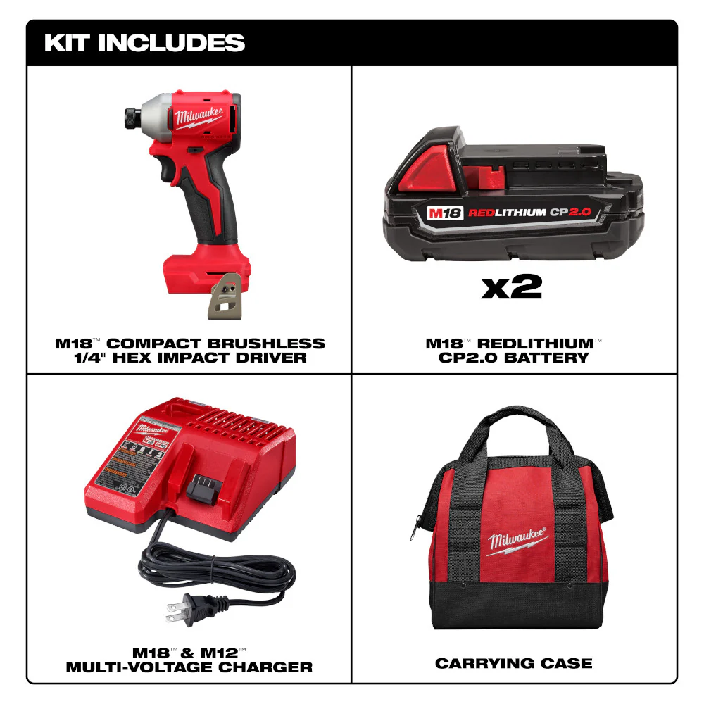 Milwaukee 3650-22CT M18 18 1/4 Compact Brushless Hex Impact Driver Kit