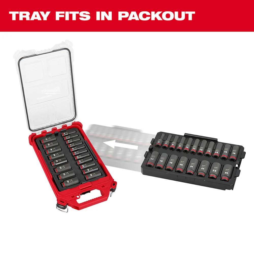 Milwaukee 49-66-6816 SHOCKWAVE 3/8 Impact Duty Socket MM TRAY Set - 19 PC