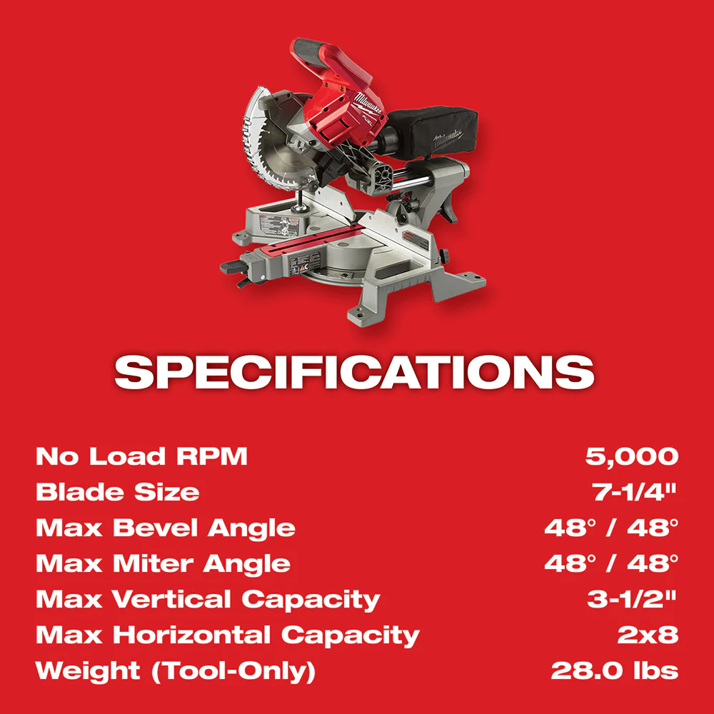 Milwaukee 2733-80 M18 FUEL 18V 7-1/4 Dual Sliding Miter Saw - Bare Tool Recon