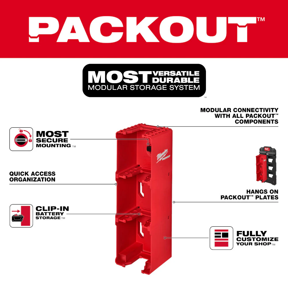 Milwaukee 48-22-8339 M18 PACKOUT Durable Battery Holder Storage System