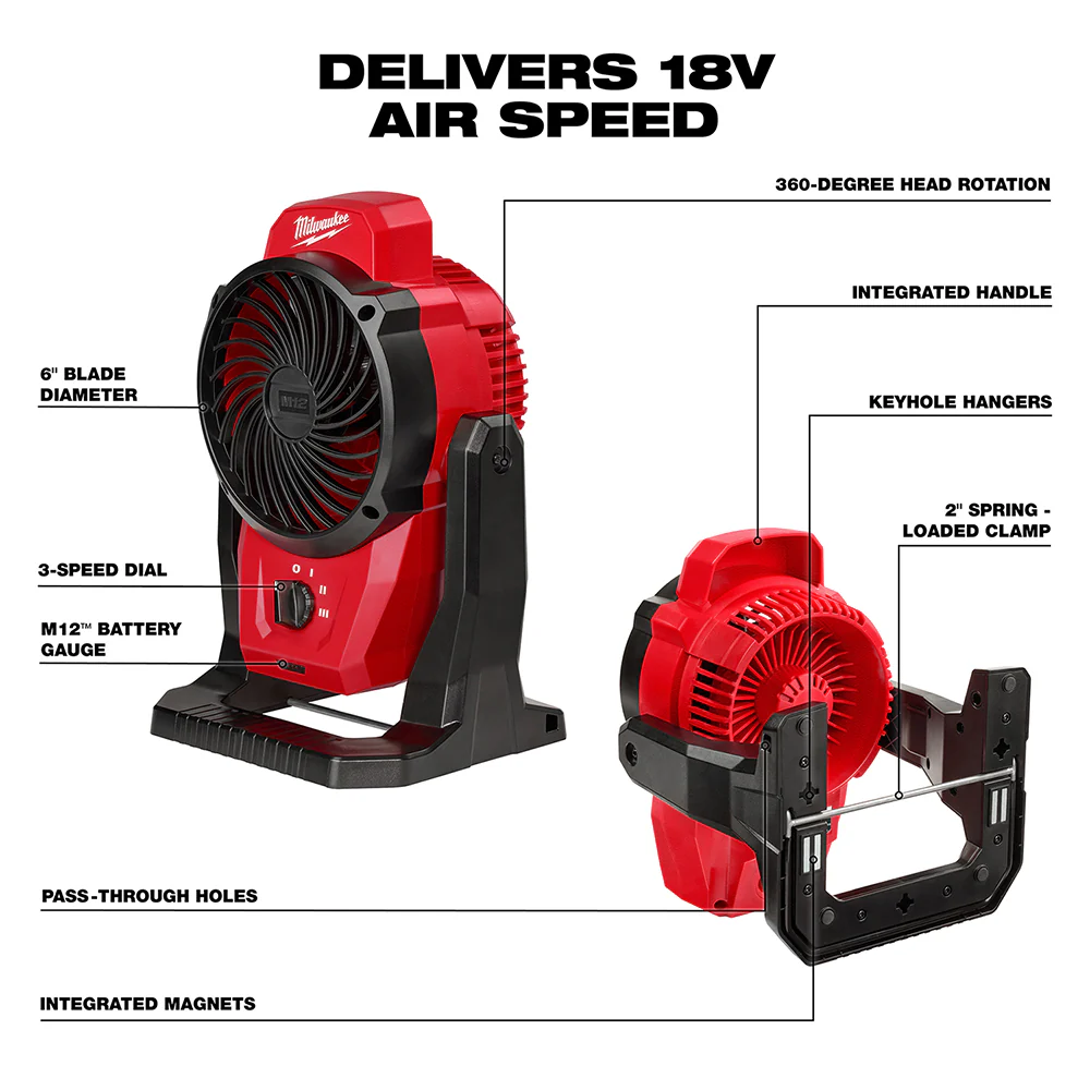 Milwaukee 0820-80 M12 12V Brushless Mounting Fan - Recon - Bare Tool