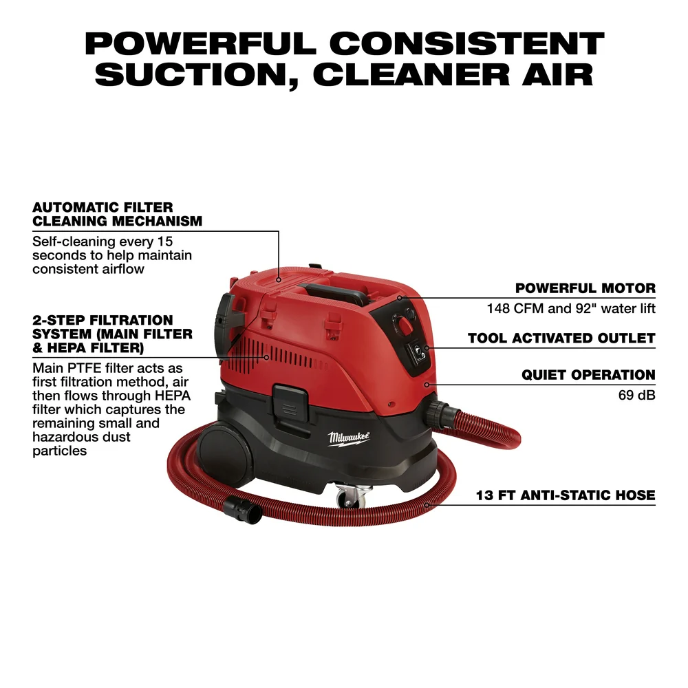 Milwaukee 8960-80 8 Gallon Corded Dust Extractor w/ Automatic Filter - Recon