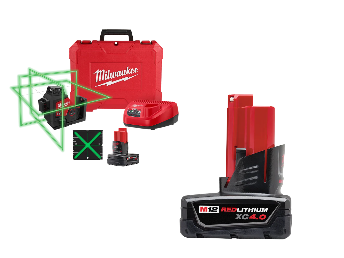 Milwaukee 3632-21X4 M12 Green 360 Degree 3-Plane Laser Kit w/ 4AH Battery