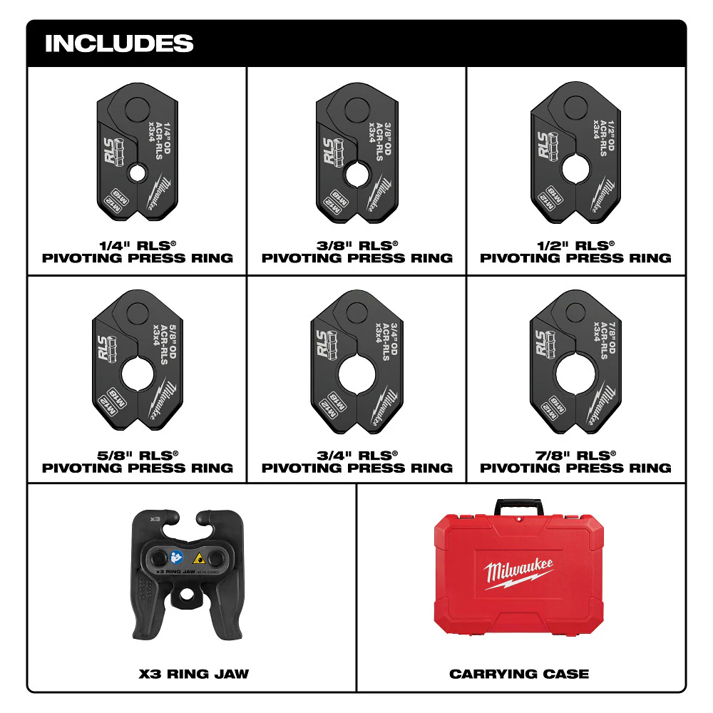 Milwaukee 49-16-2461RX 1/4�7/8 RLS Pivoting Press Ring Kit for M12 Press Tool