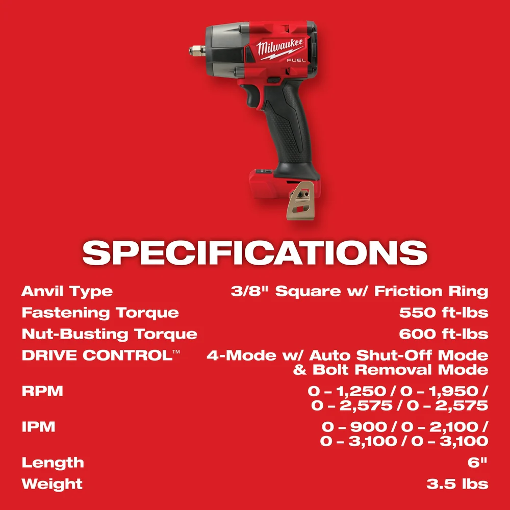 Milwaukee 2960-80 M18 FUEL 18V 3/8 Mid-Torque Impact Wrench Friction Ring-Recon