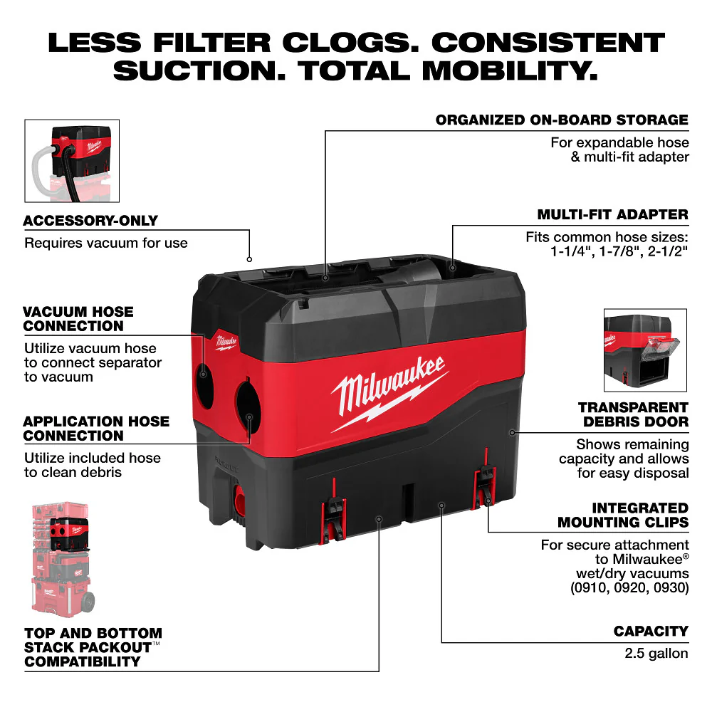 Milwaukee 0920-20DS M18 FUEL 9 Gallon Wet/Dry Vacuum w/ Debris Separator