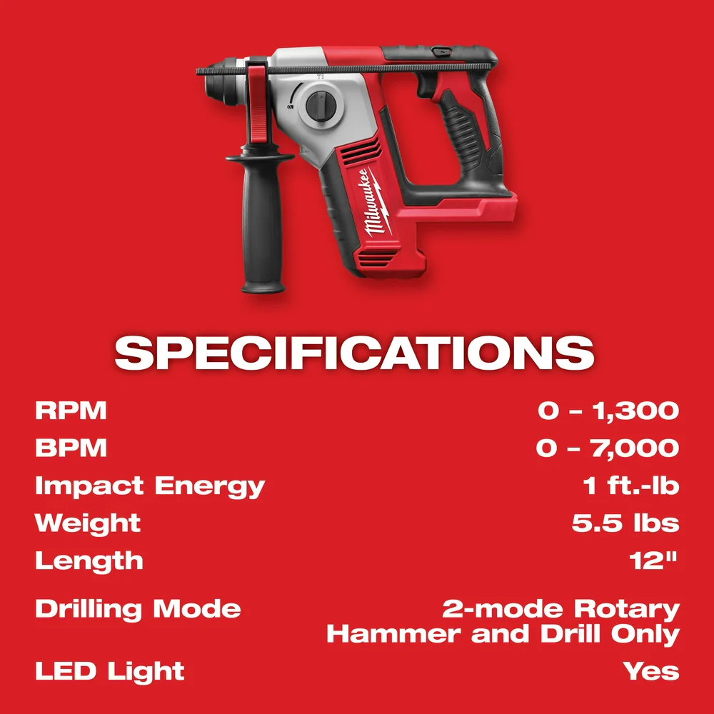 Milwaukee 2612-80 M18 18V 5/8 SDS PLUS Rotary Hammer -Bare Tool - Reconditioned