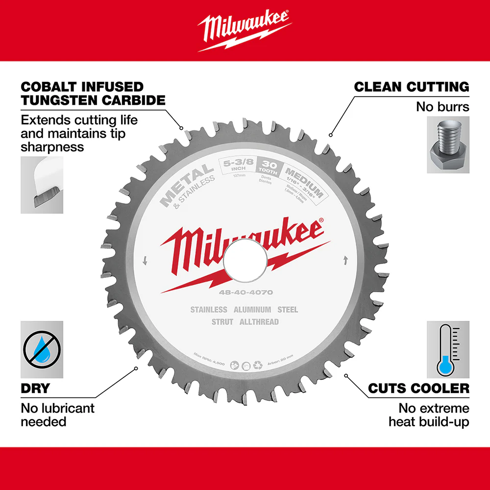 Milwaukee 48-40-4070 5-3/8 x 30 Teeth Stainless Steel Metal Circular Saw Blade