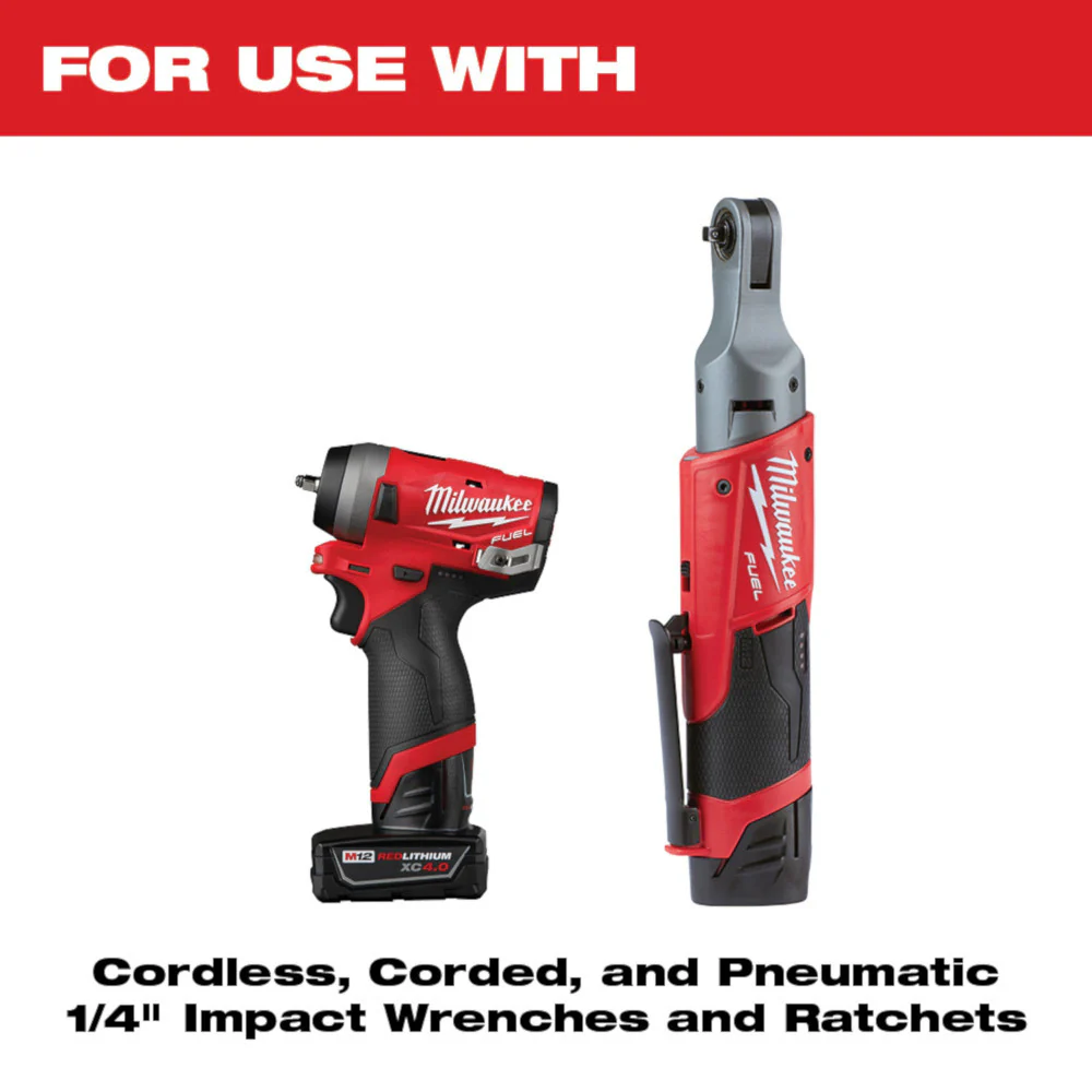 Milwaukee 49-66-7001 1/4 Drive SAE 6 Point Deep Impact Socket Set - 10 PC