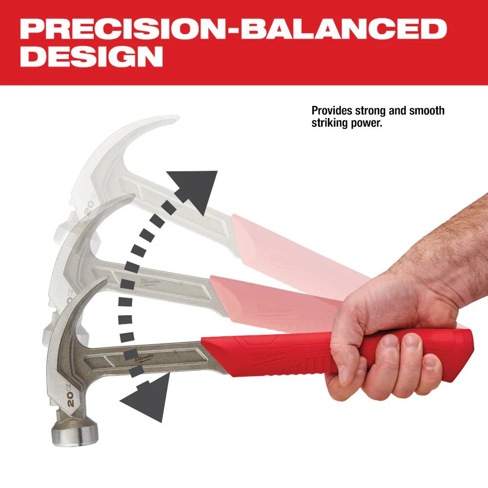 Milwaukee 48-22-9080PB 20oz Curved Claw Smooth Face Hammer w/ 15 Pry Bar