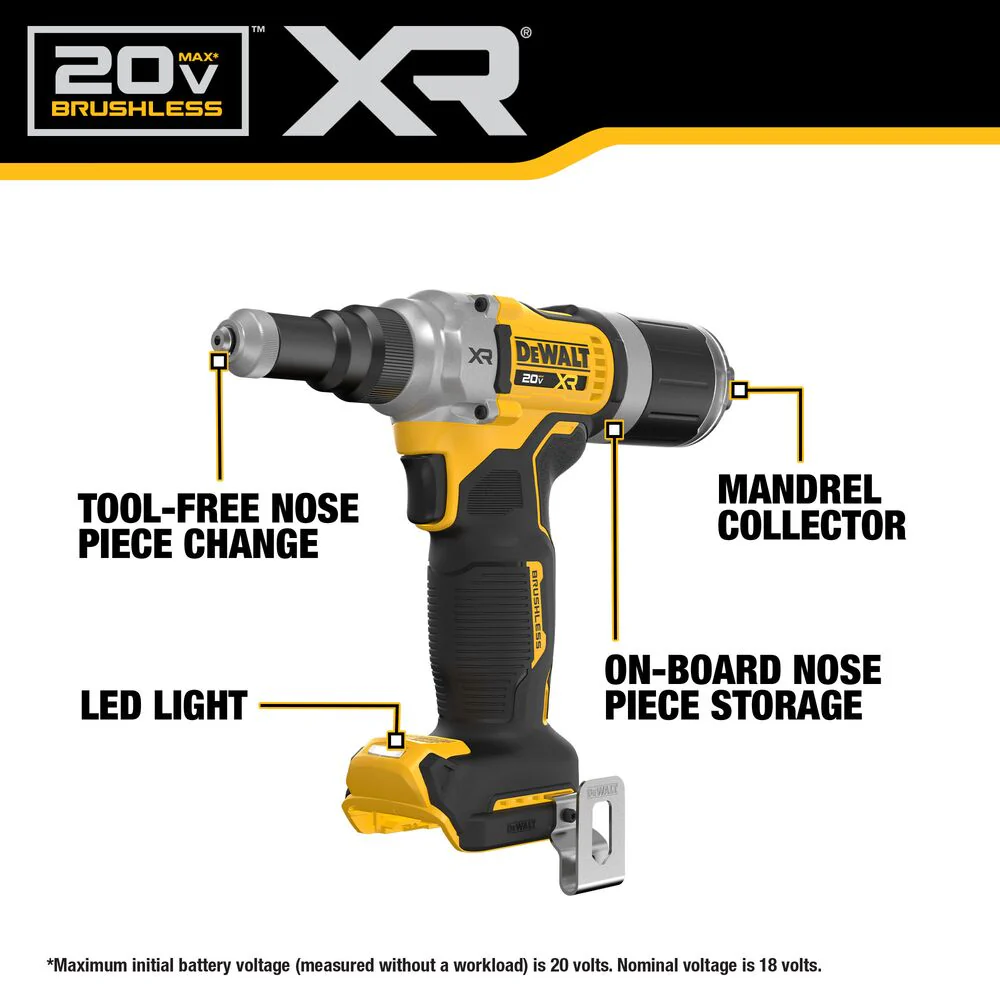 DeWALT DCF414B 20V MAX XR 1/4 Brushless Cordless Rivet Tool - Bare Tool