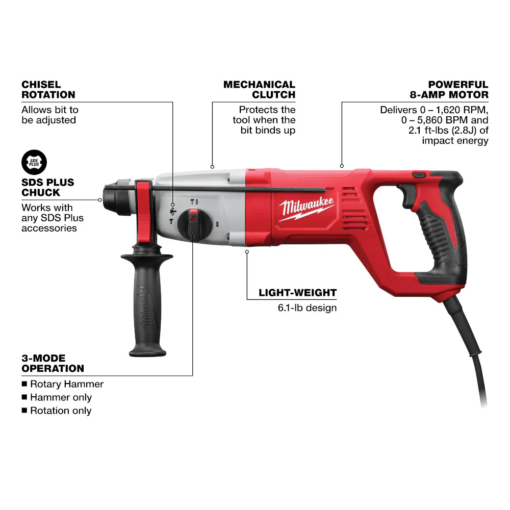 Milwaukee 5262-21 120V 1 SDS Plus Rotary Hammer Kit w/ Depth Rod