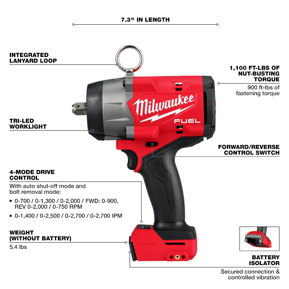 Milwaukee 2966-20 M18 FUEL 18V 1/2 High Torque Impact Wrench w/ Pin - Bare Tool