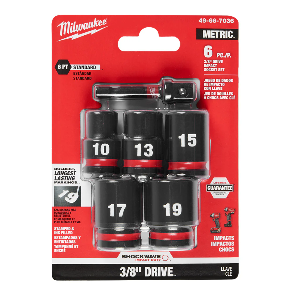 Milwaukee 49-66-7036 SHOCKWAVE 3/8 Impact Duty Drive Metric Socket Set - 6 PC