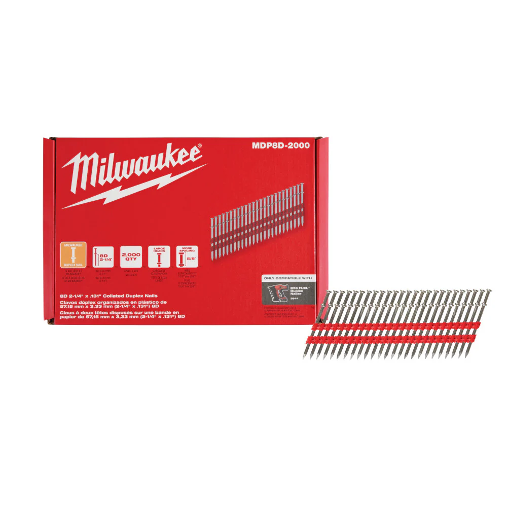 Milwaukee MDP8D-2000 2-1/4 x .131 8D Collated Duplex Nails