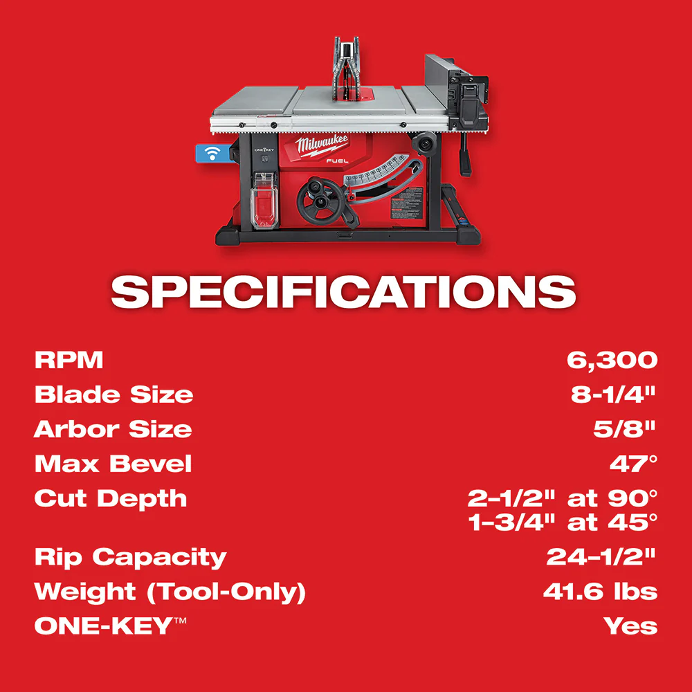 Milwaukee 2736-20 M18 FUEL 18V 8-1/4-Inch One-Key Cordless Table Saw - Bare Tool