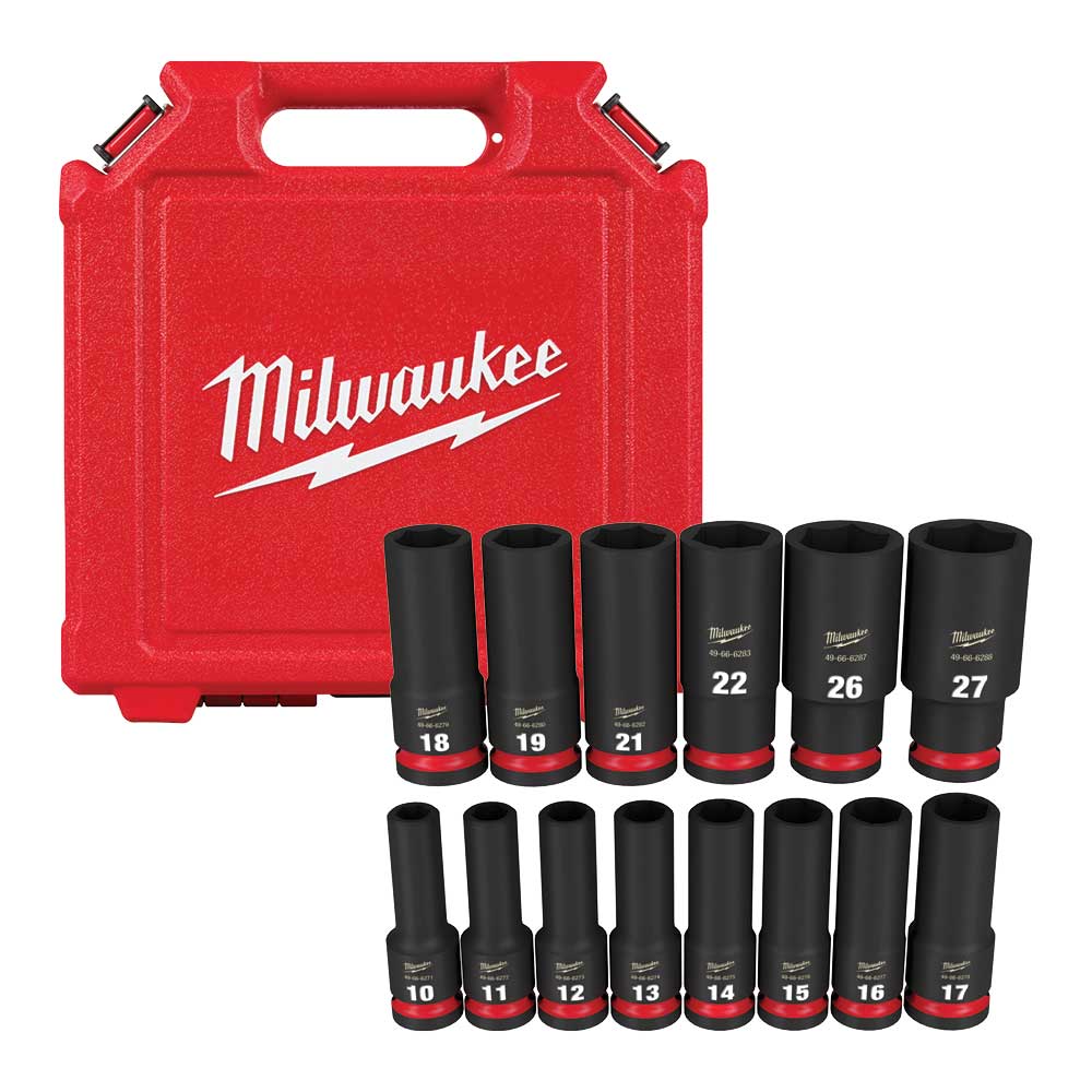 Milwaukee 49-66-7014 SHOCKWAVE 1/2 Impact Duty Metric Deep Socket Set - 14 PC