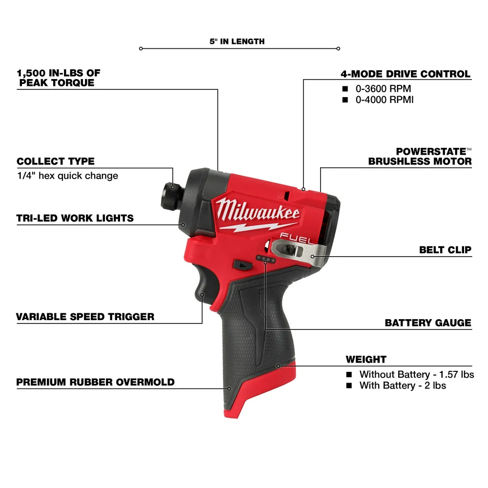 Milwaukee 3453-20x5 M12 FUEL 12V 3/8 Impact Wrench / Impact Driver Bundle