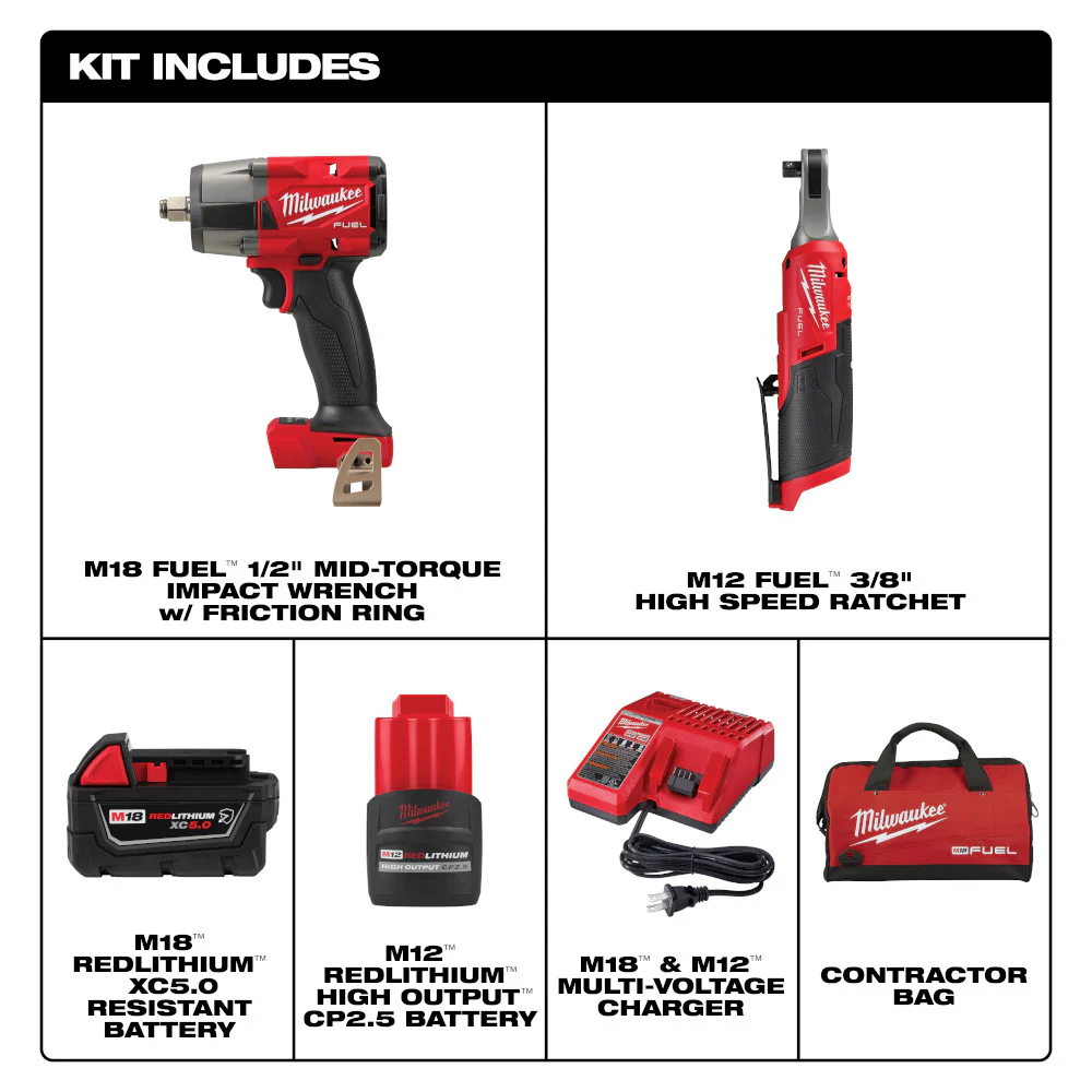 Milwaukee 3890-22 M18 FUEL 18V & M12 FUEL 12V Li-Ion Cordless 2-Tool Combo Kit