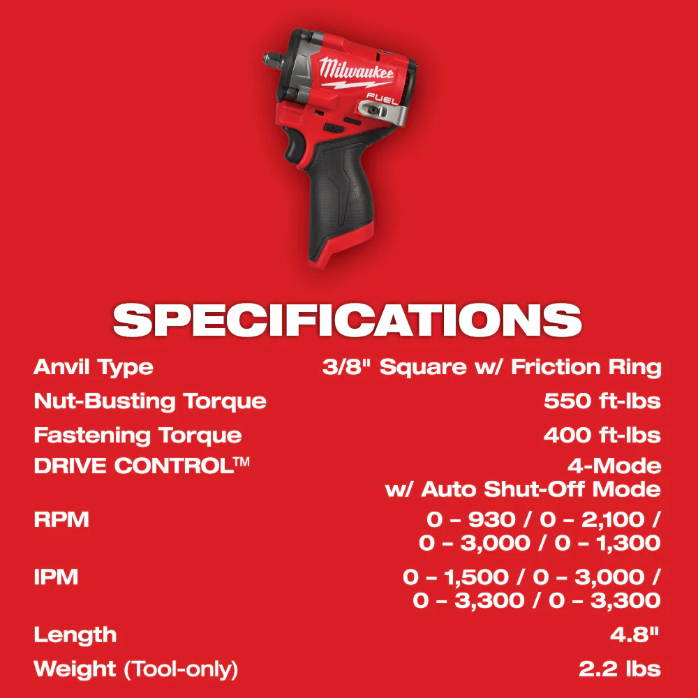 Milwaukee 3453-20x5 M12 FUEL 12V 3/8 Impact Wrench / Impact Driver Bundle