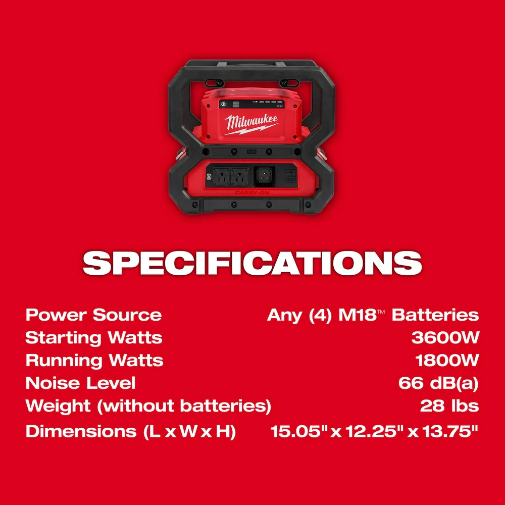 Milwaukee 2845-20 M18 18V CARRY-ON 3600W/1800W Power Supply - Bare Tool