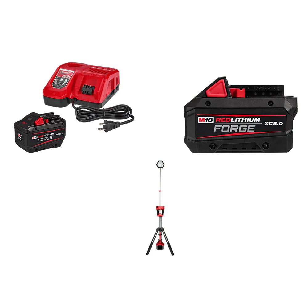 Milwaukee 2131-20X12-8SK Rocket Tower Light w/ 12AH/8AH Batteries and Charger