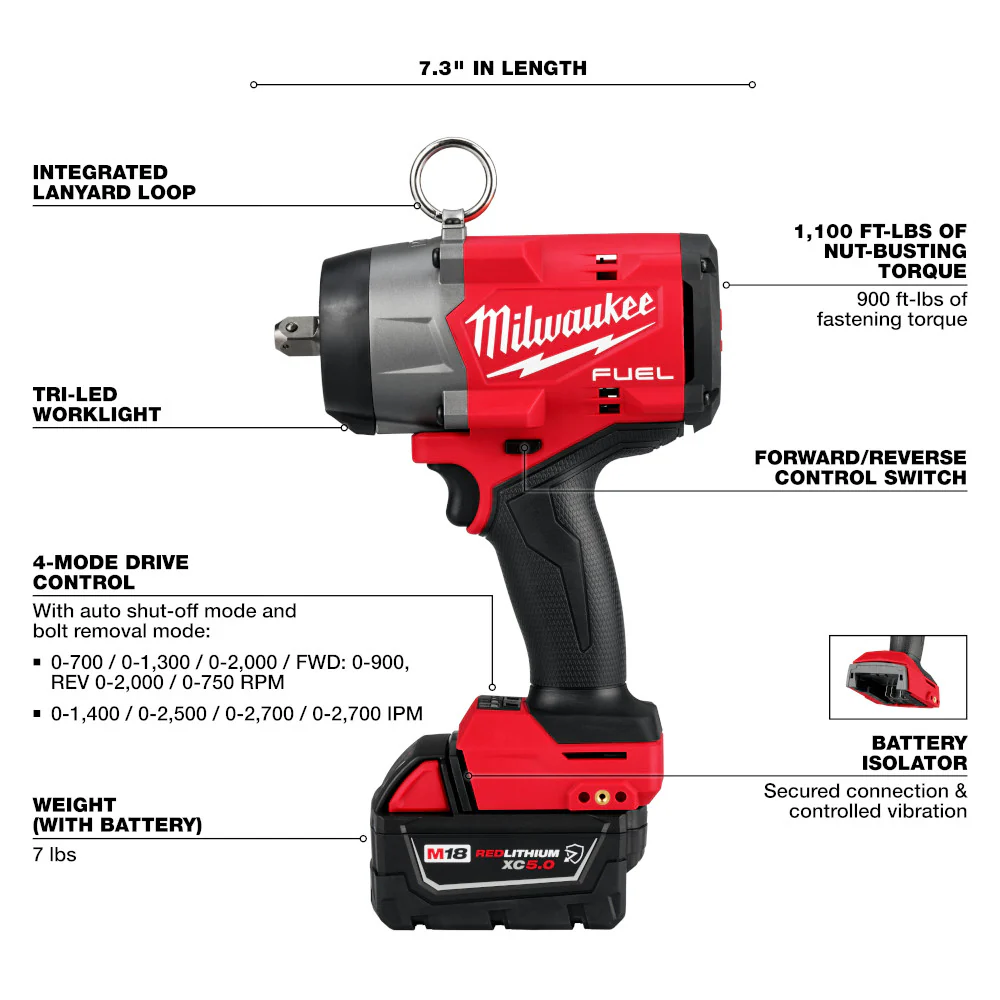 Milwaukee 2966-22 M18 FUEL 18V 1/2 High Torque Impact Wrench w/ Pin Detent Kit