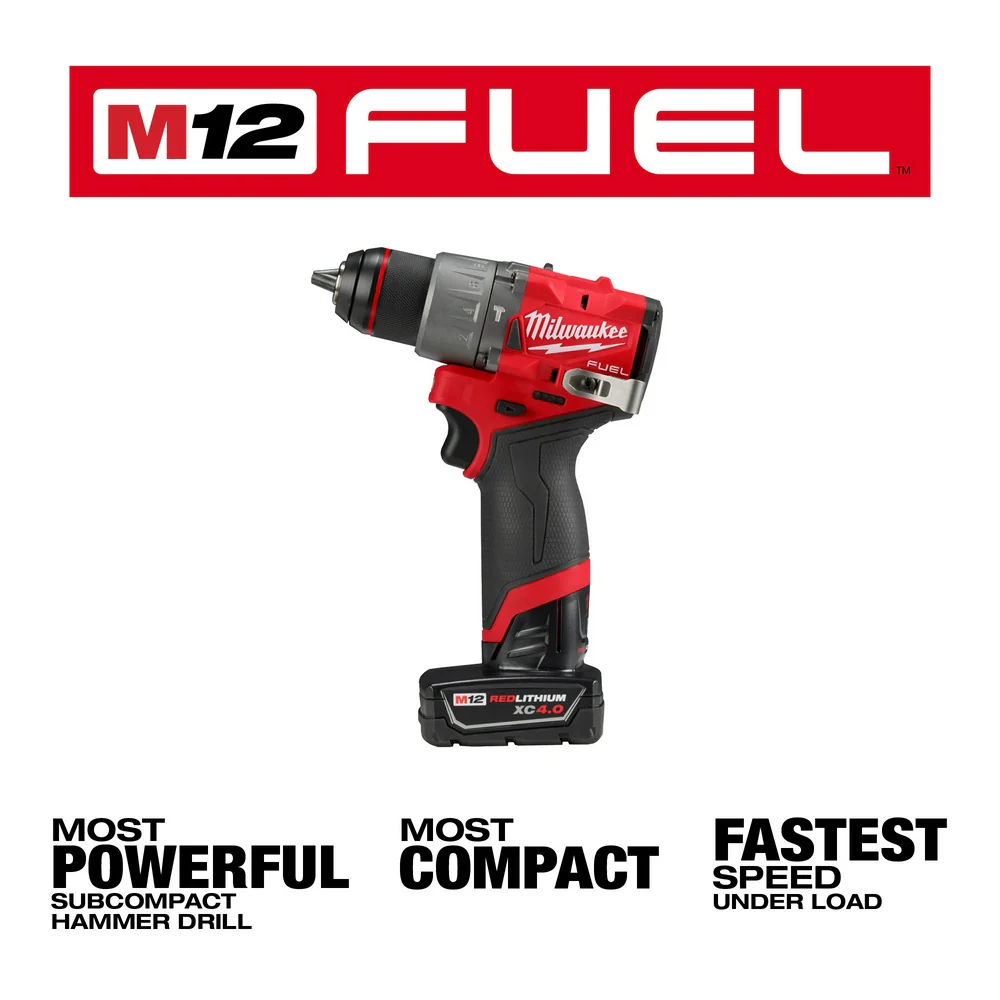 Milwaukee 3404-22 M12 FUEL 12V 1/2 Cordless Li-Ion Hammer Drill/Driver Kit