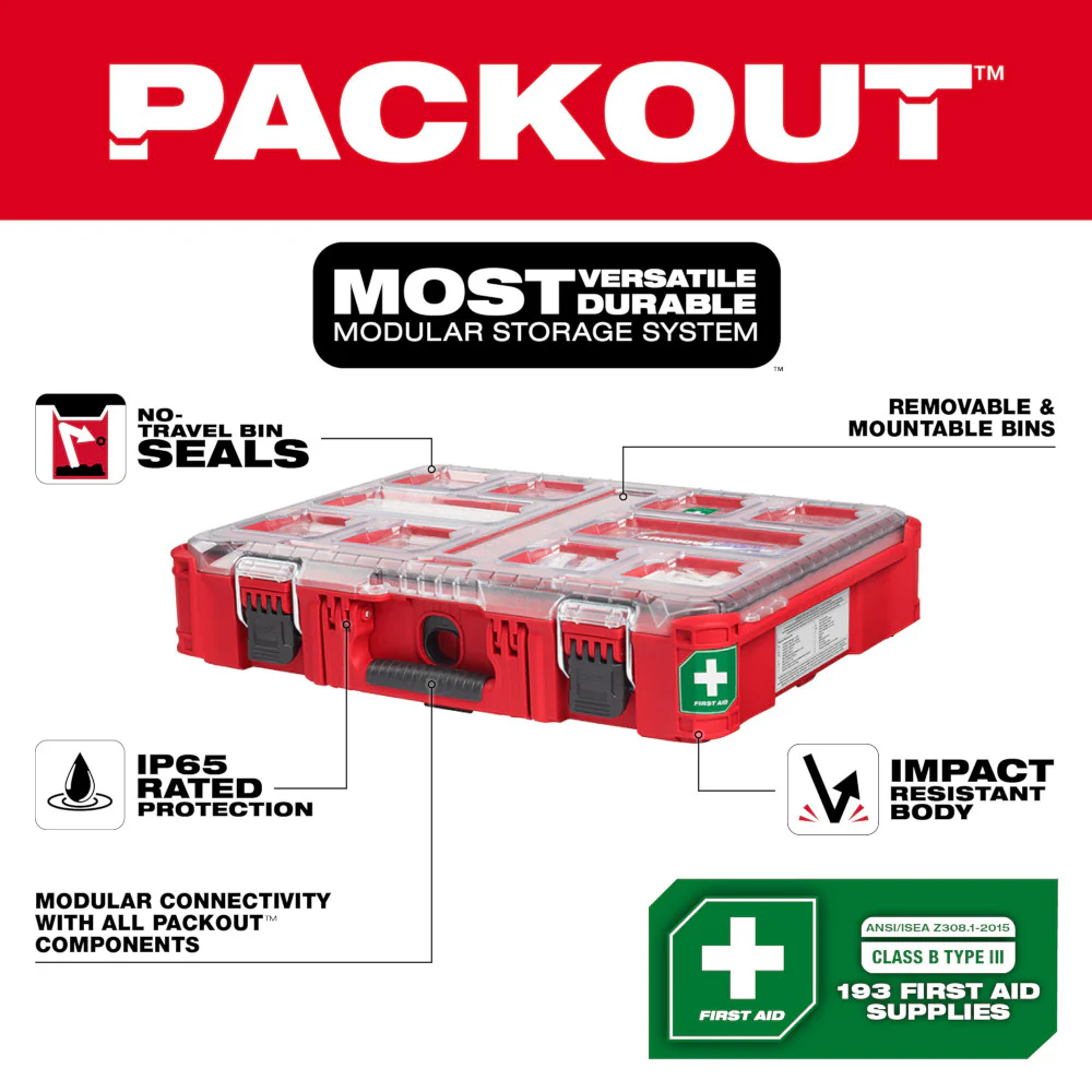 Milwaukee 48-73-8430C 193PC Class B Type III PACKOUT First Aid Kit