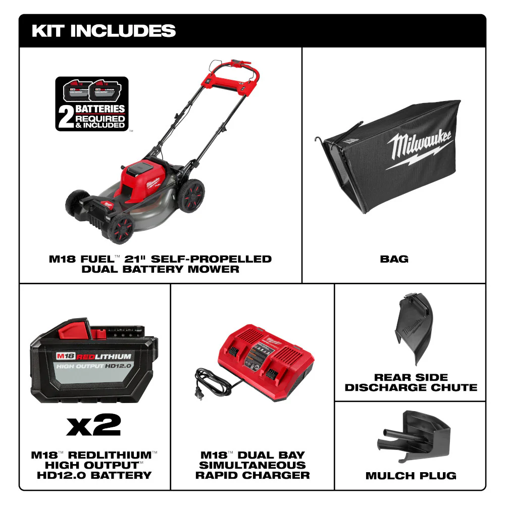 Milwaukee 2823-22HD M18 FUEL 21 Self-Propelled Cordless Lawnmower Mower Kit