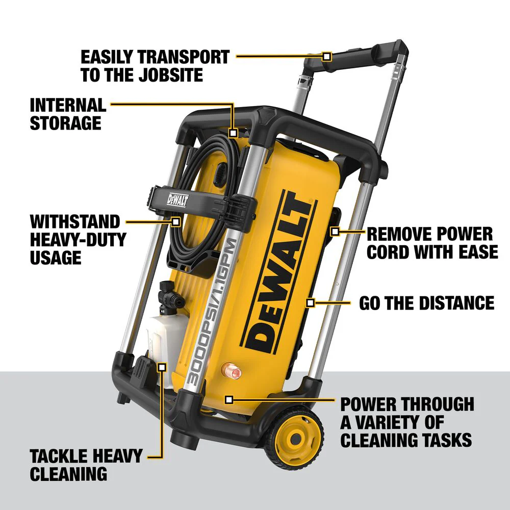 DeWALT DWPW3000 3000 MAX PSI 1.1 GPM 15 AMP Brushless Jobsite Pressure Washer